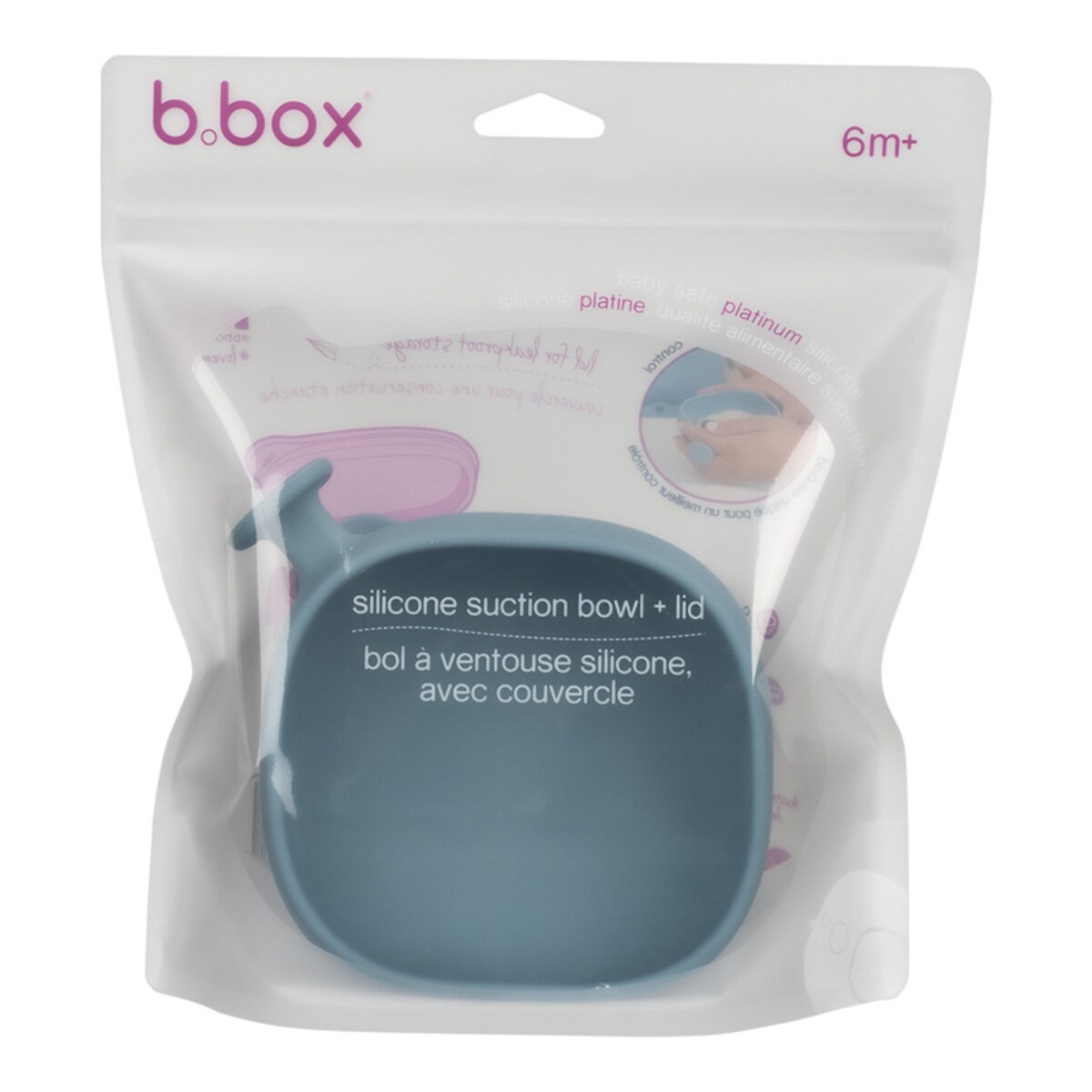 Miseczka z przyssawką i pokrywką silikonowa dla dzieci 6m+ błękitna b.box