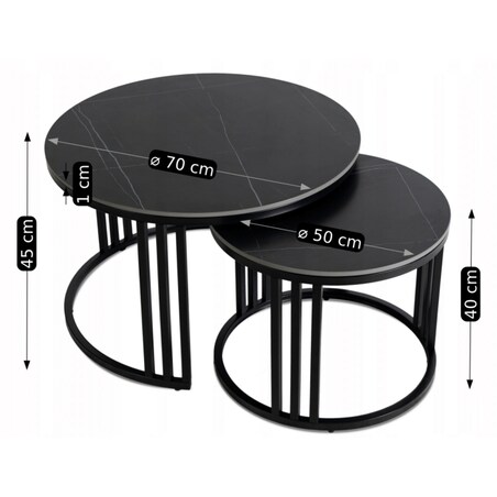 Stolik Kawowy Okrągły Ceramiczny Czarny Marmur Ława Glamour 2w1 JERRY