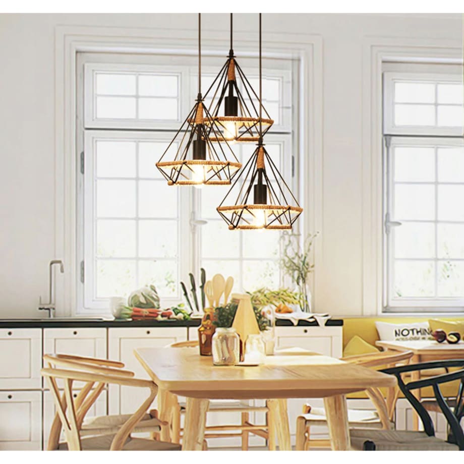 Lampa Sufitowa Wisząca Czarna Sznur Geometryczna