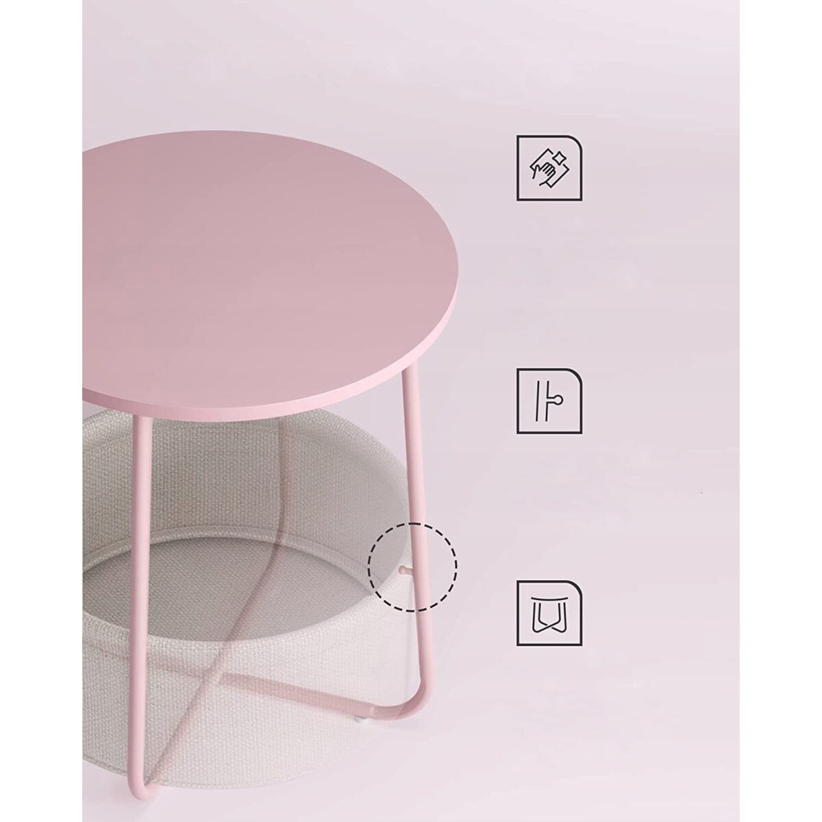 Stolik Szafka Nocna Kosz 45X50 Cm Pastelowy Róż, Mleczna Biel