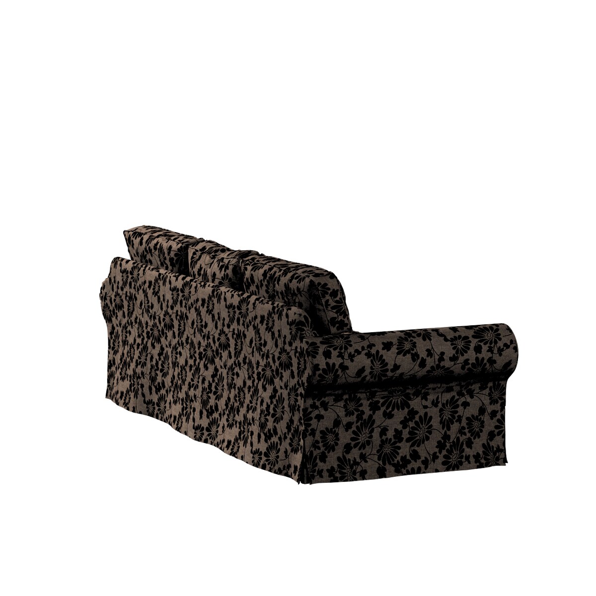 Pokrowiec na sofę Ektorp 3-osobową, rozkładaną, czarne kwiaty na brązowym tle, 218 x 88 x 88 cm, Living II
