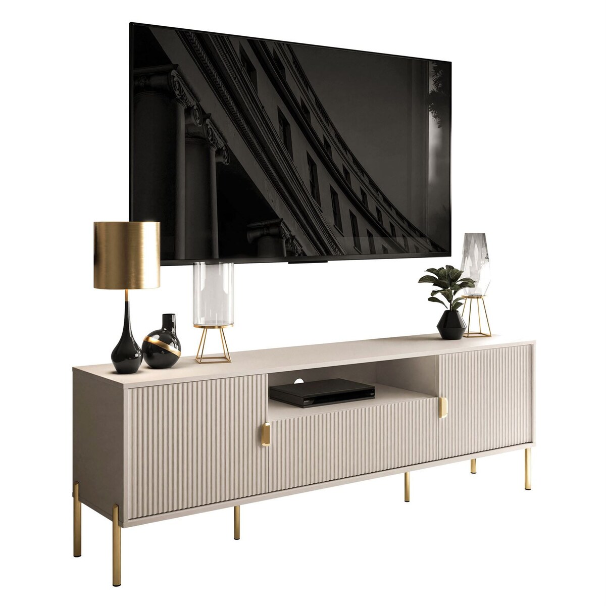 Szafka RTV DALIA 180 cm, kaszmir, nóżki złote