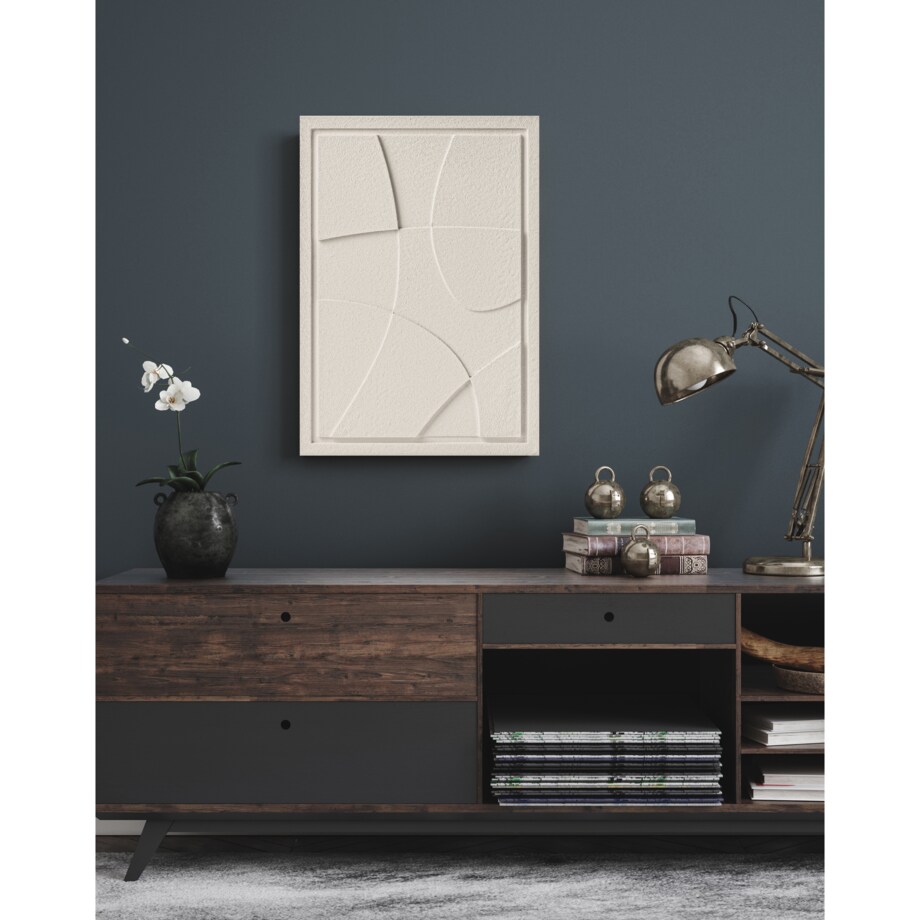 Obraz 3D 50x70cm Abstract I – Dekoracja Ścienna z Tynku Naturalnego, Natural Cream Minimalistyczny Relief