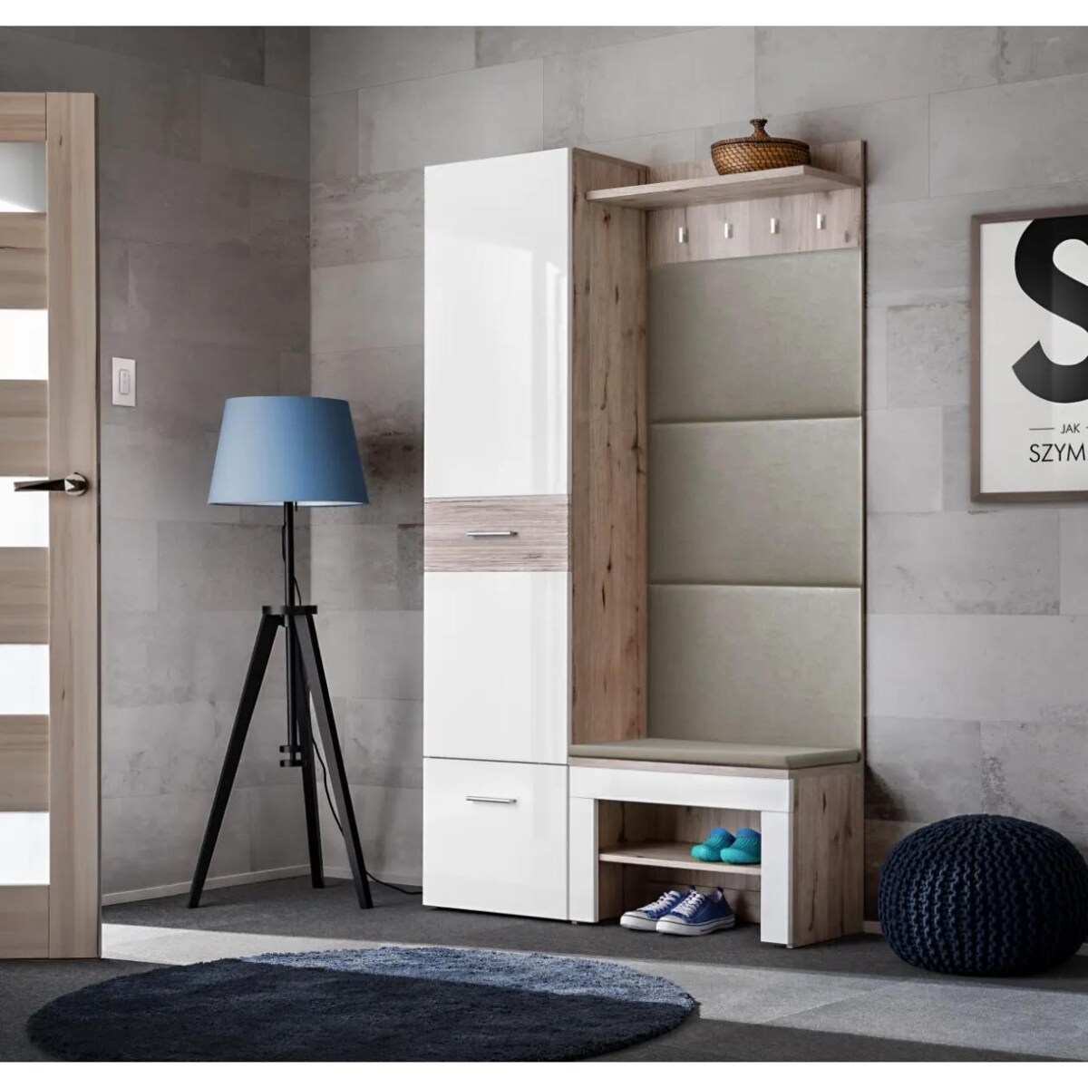 Garderoba do przedpokoju GUSTAVO X dąb wellington/biała połysk