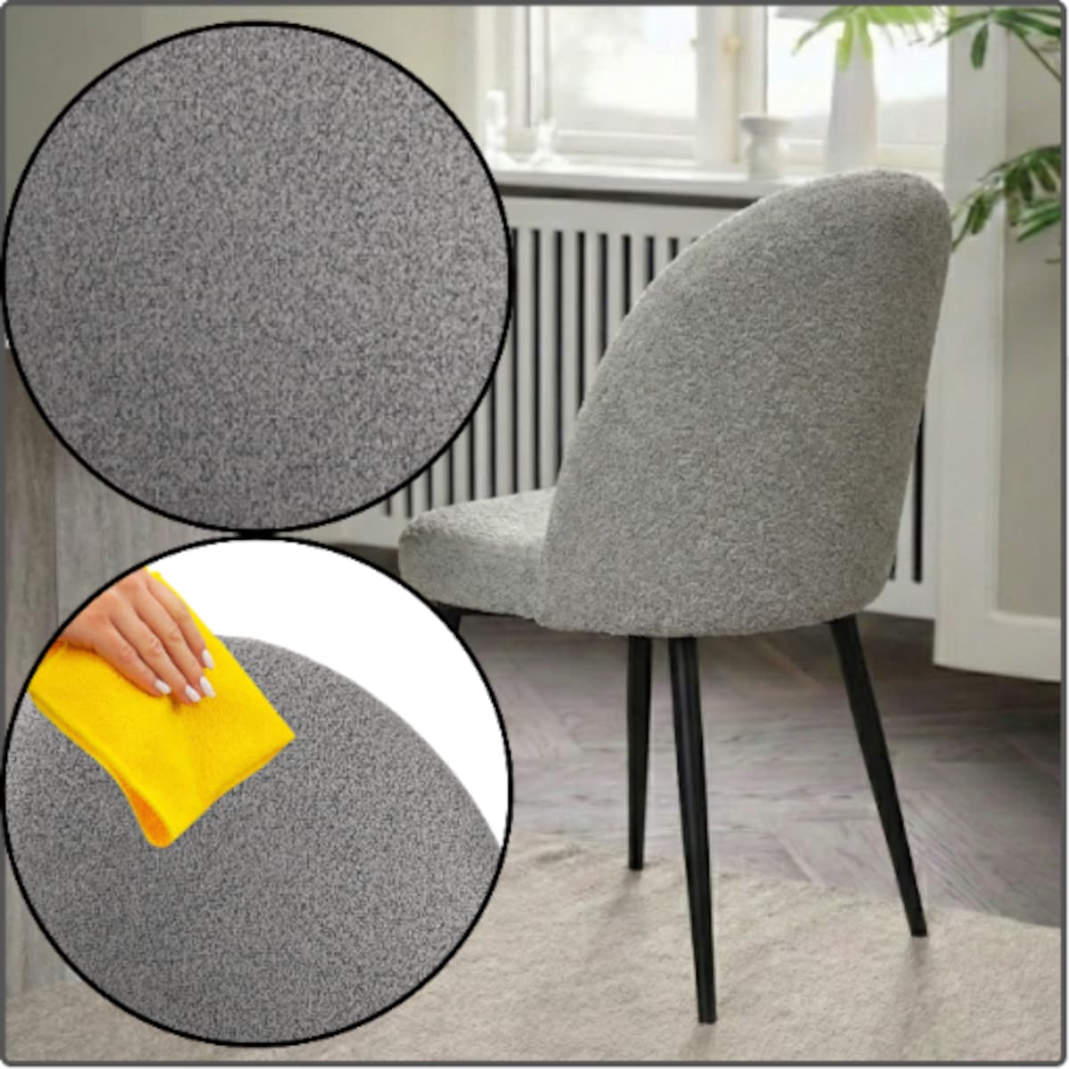 Krzesło tapicerowane boucle do salonu jadalni nowoczesne wygodne stylowe szare