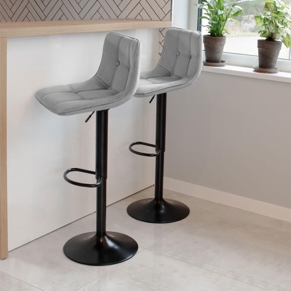 Hoker barowy krzesło tapicerowane welurowe nowoczesne szare