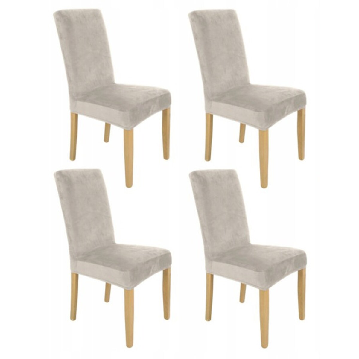 Pokrowiec Na Krzesło Zestaw 4 Szt Chłodny Beż Welur Elastczyny
