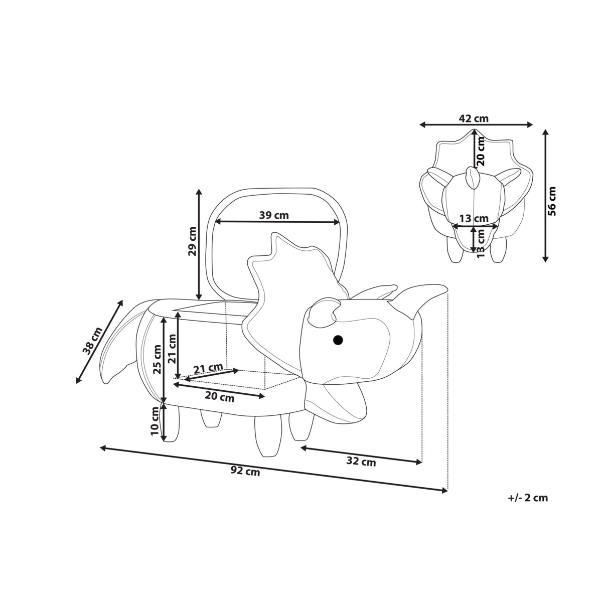 Pufa zwierzak ze schowkiem TRICERATOPS Brązowy