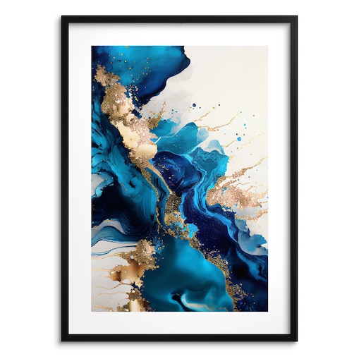 Nowoczesny Plakat Obraz Złoto Niebieska Abstrakcja na ścianę do sypialni