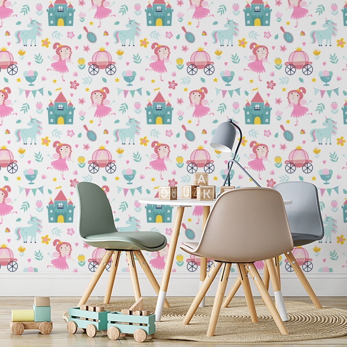 Tapeta Dla Dziewczynki Jednorożce WRÓŻKI Zamki Kwiatki