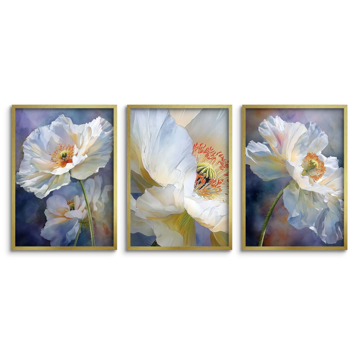 Plakaty Białe Kwiaty Eleganckie Obrazy do salonu sypialni Tryptyk Glamour