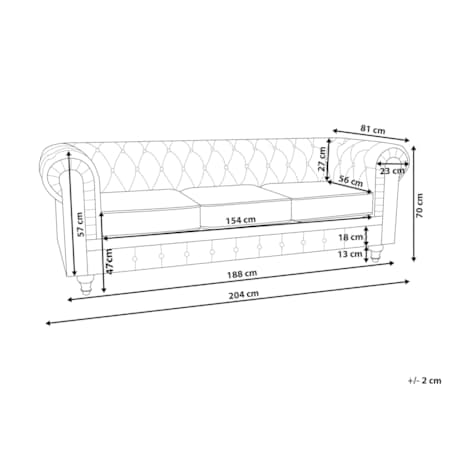 Sofa CHESTERFIELD Welur Musztardowy dla 3 osób