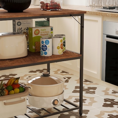 Wyspa kuchenna 120 cm rustykalny brąz loft regał z półkami industrialny
