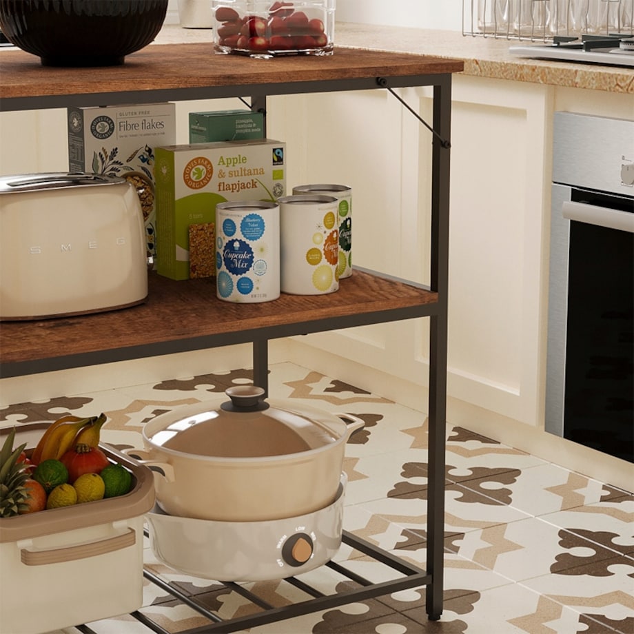 Wyspa kuchenna 120 cm rustykalny brąz loft regał z półkami industrialny