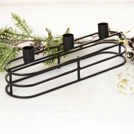Świecznik Podstawka Na Świeczki Stojak Potrójny Metalowy Czarny 30X8 Cm