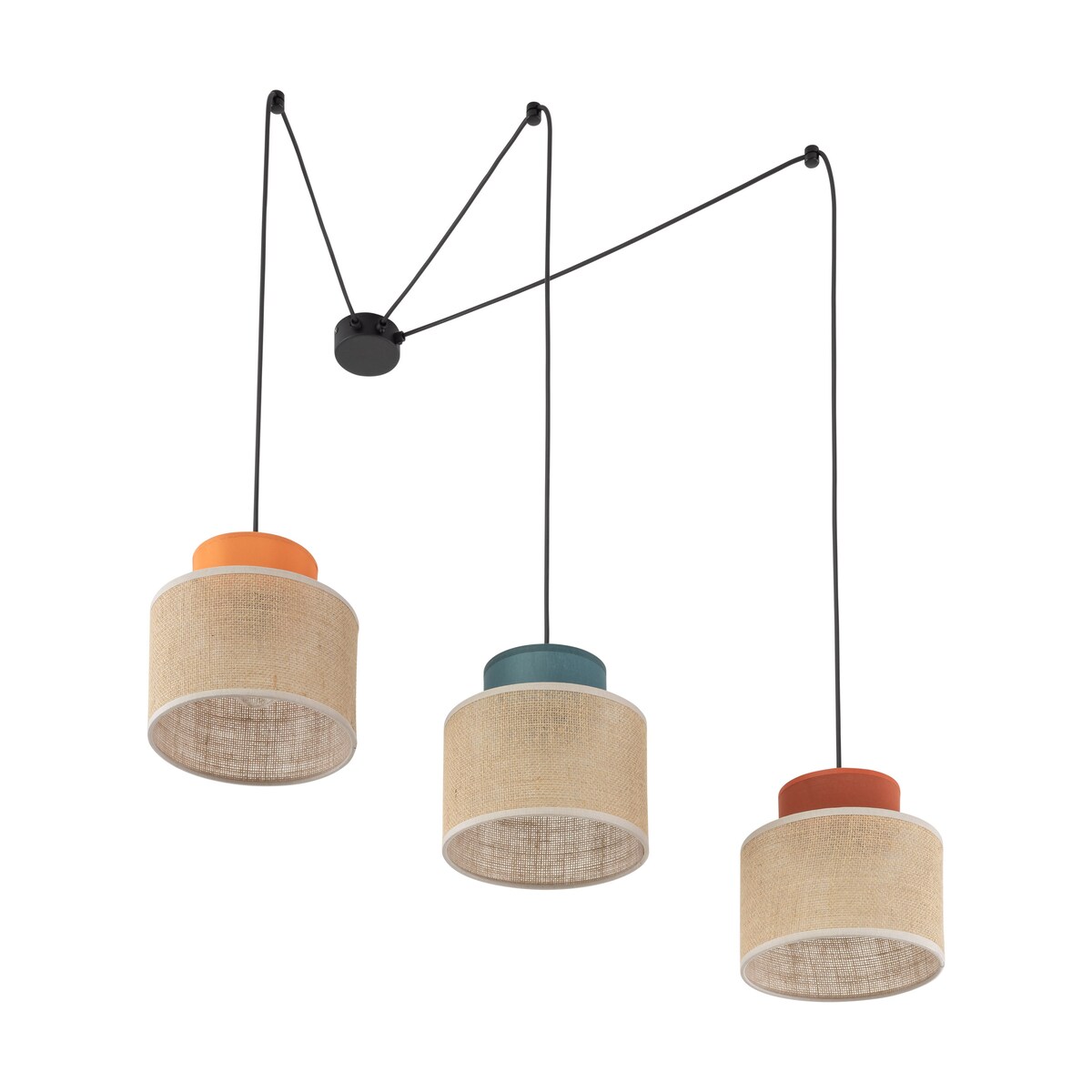 Lampa wisząca TK Lighting DUO JUTA MIX 3140, 3xE27, juta, regulacja wysokości, multikolor