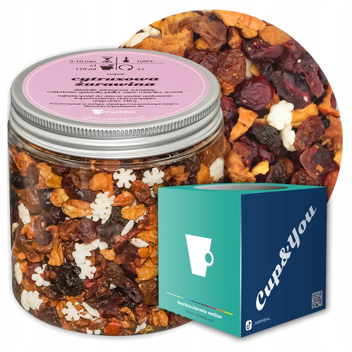 Herbata owocowa CYTRUSOWA ŻURAWINA o smaku winogronowo żurawinowym PREMIUM - herbata liściasta sypana mieszanka napar susz - gotowa na prezent upominek