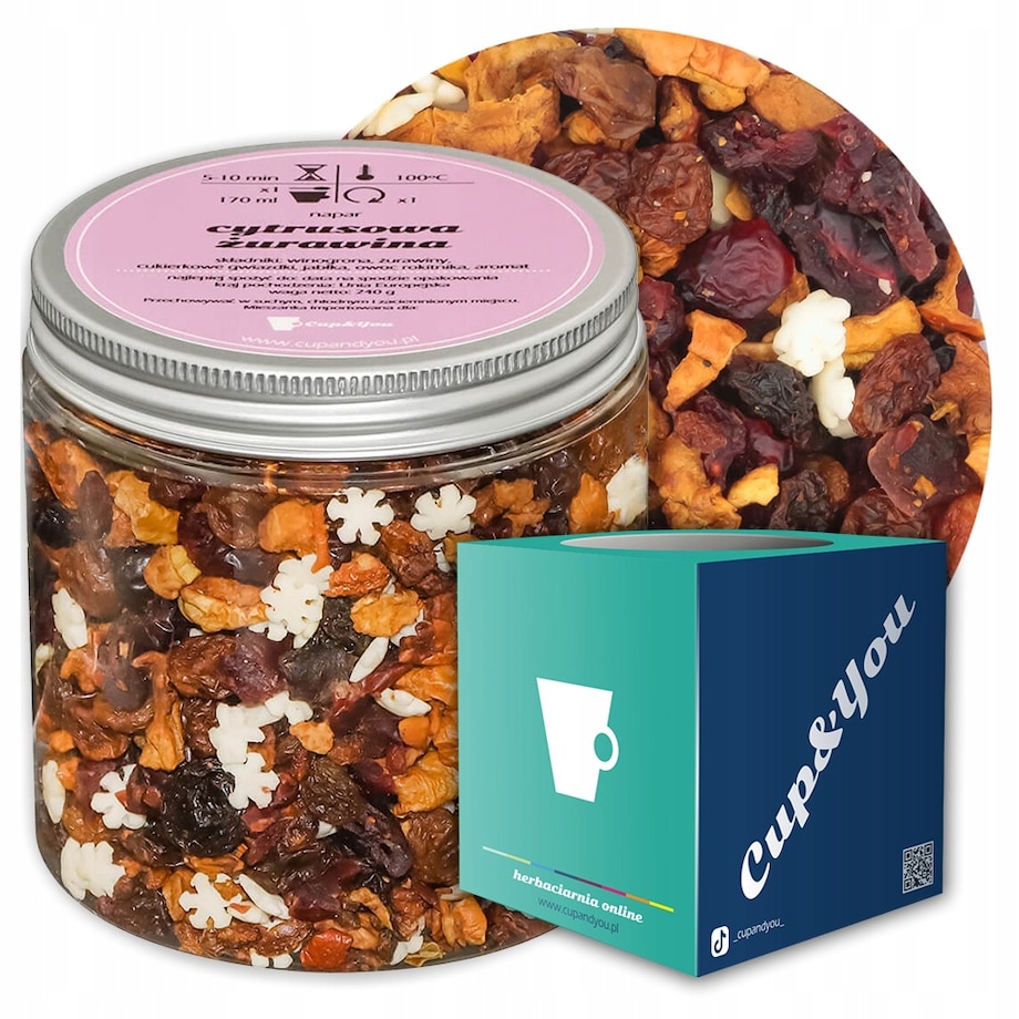 Herbata owocowa CYTRUSOWA ŻURAWINA o smaku winogronowo żurawinowym PREMIUM - herbata liściasta sypana mieszanka napar susz - gotowa na prezent upominek