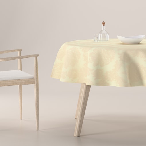 Obrus okrągły 130 x 130 cm liście akantu na tle ecru
