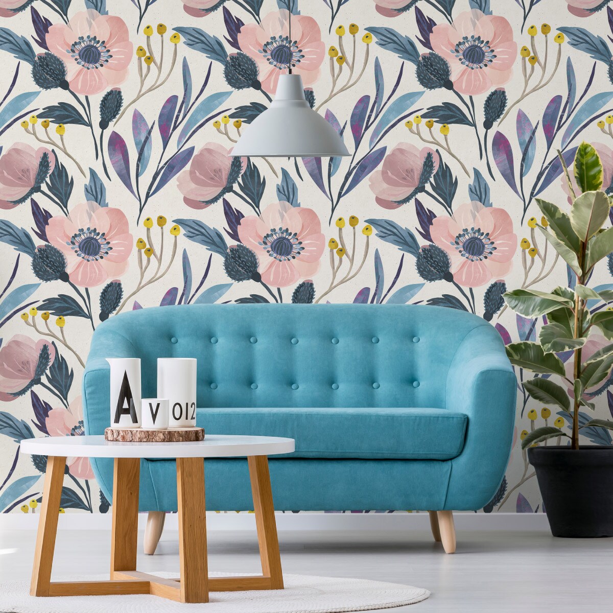 Tapeta retro kwiaty liście rośliny natura