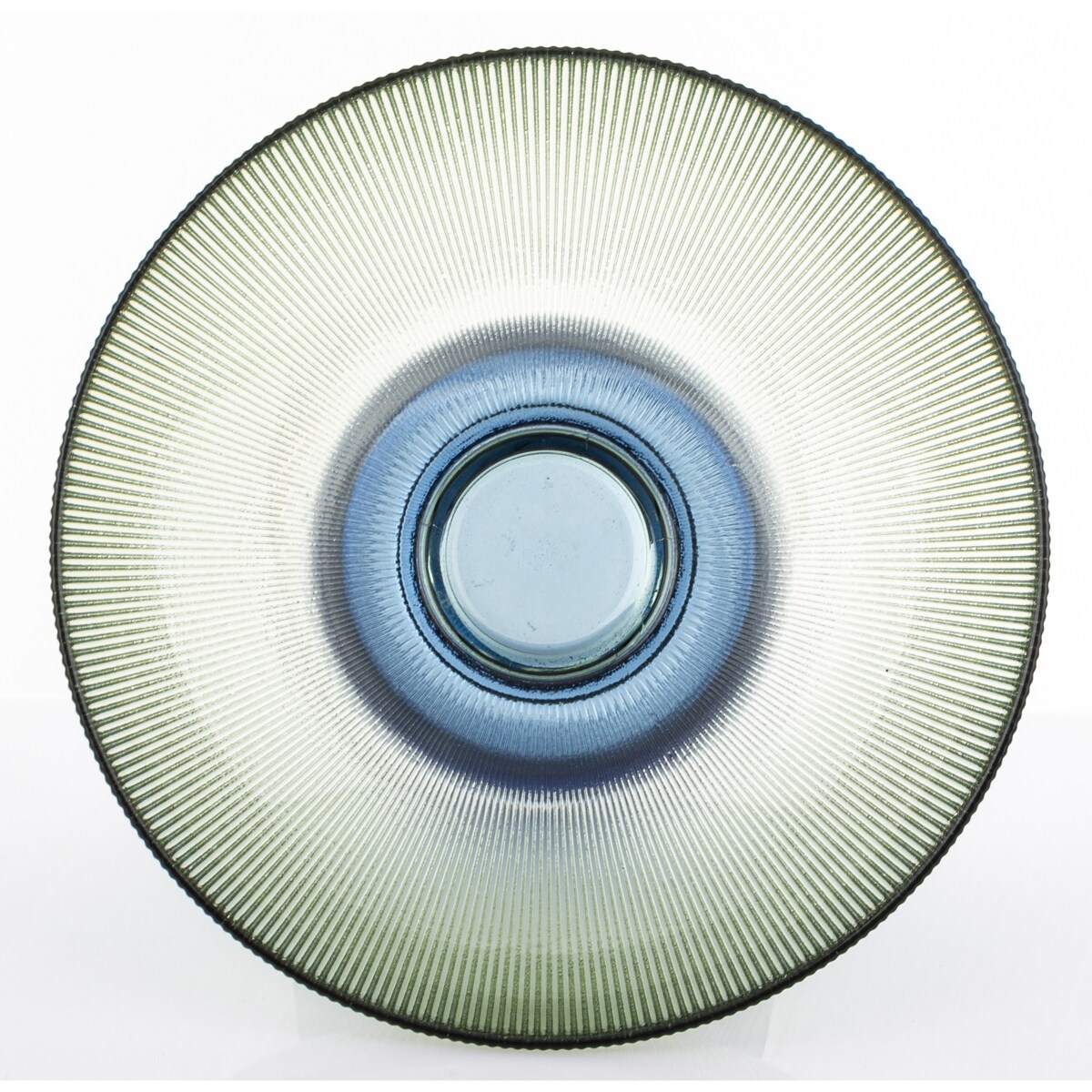 Patera szklana misa 17x35x35 cm LAGOTTO-2 zielona na niebieskiej podstawie