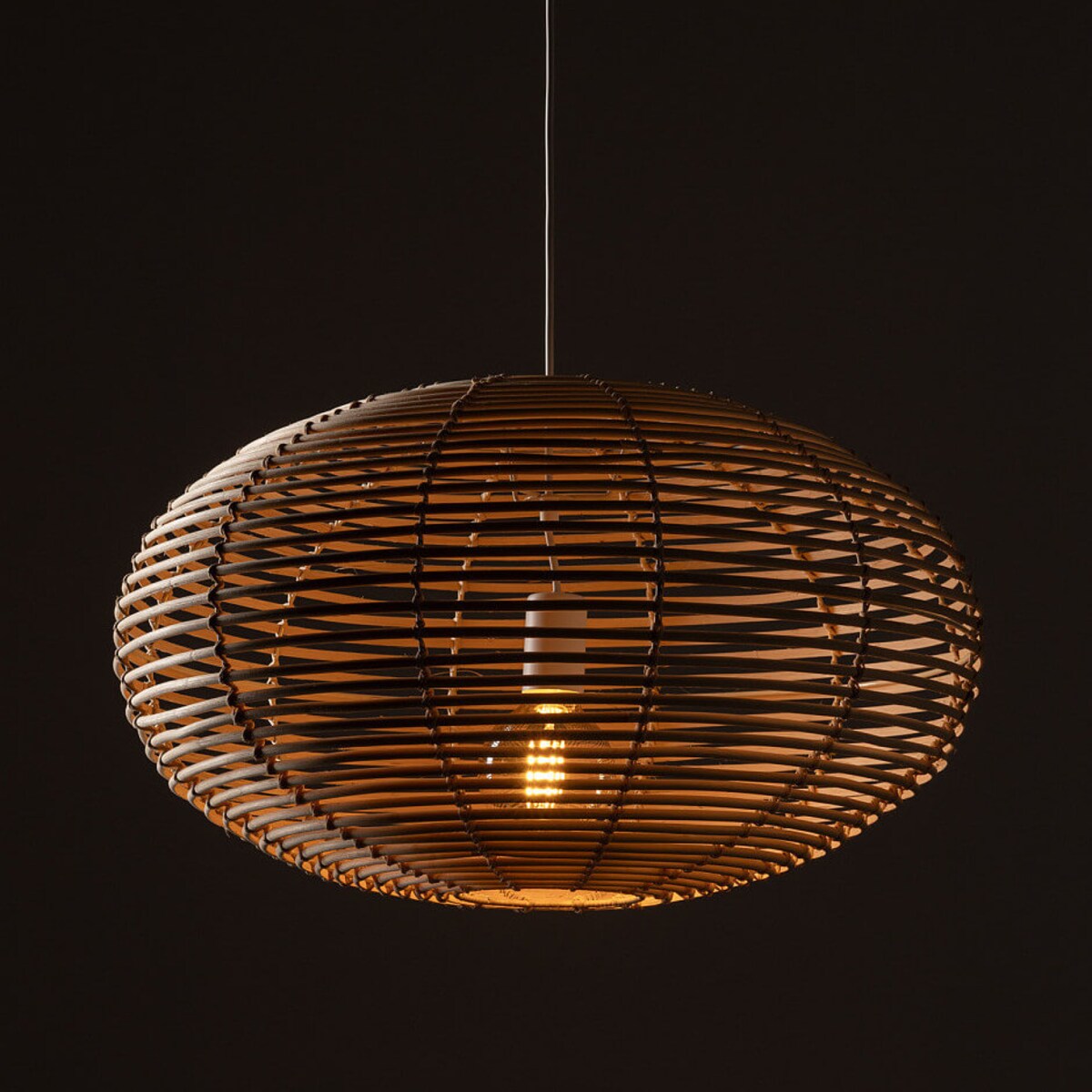 Drewniana lampa wisząca Rattan 11154 Nowodvorski japandi cage siatka kuchenna metalowa biała