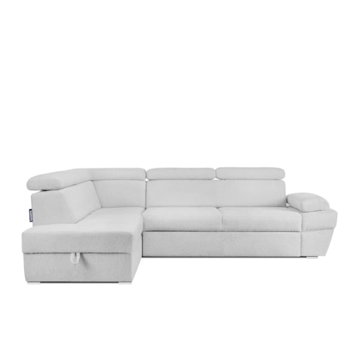 KONSIMO RATLO Narożnik rozkładany jagnięcy z pojemnikiem na pościel, szary po lewej stronie