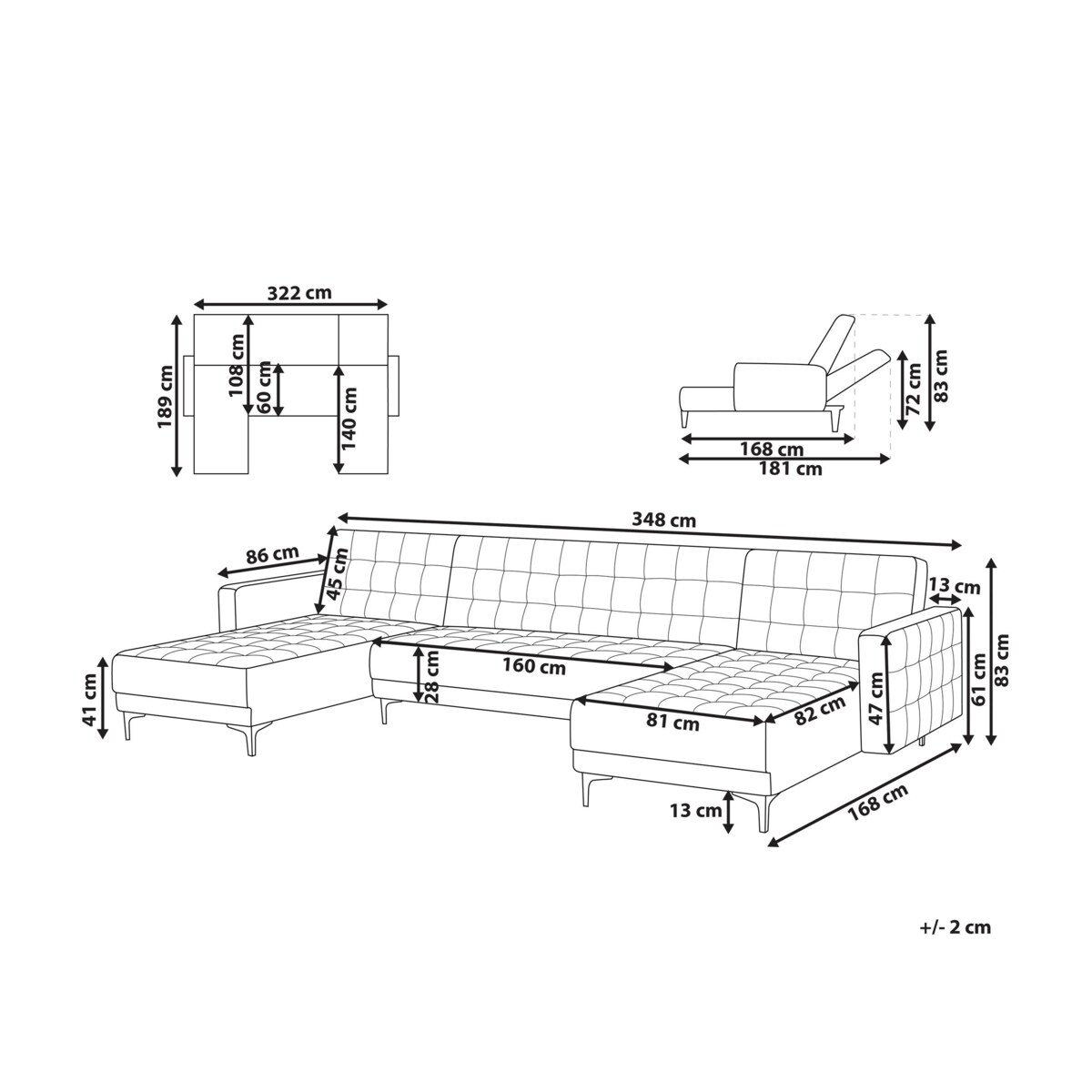 Narożnik rozkładany 5-osobowy ciemnoszary ABERDEEN