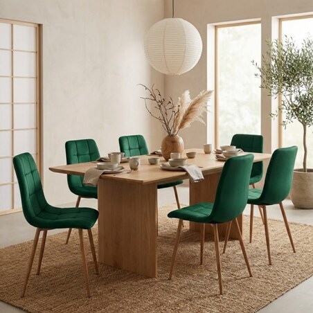 Krzesło tapicerowane welurowe zielone pikowane nowoczesne