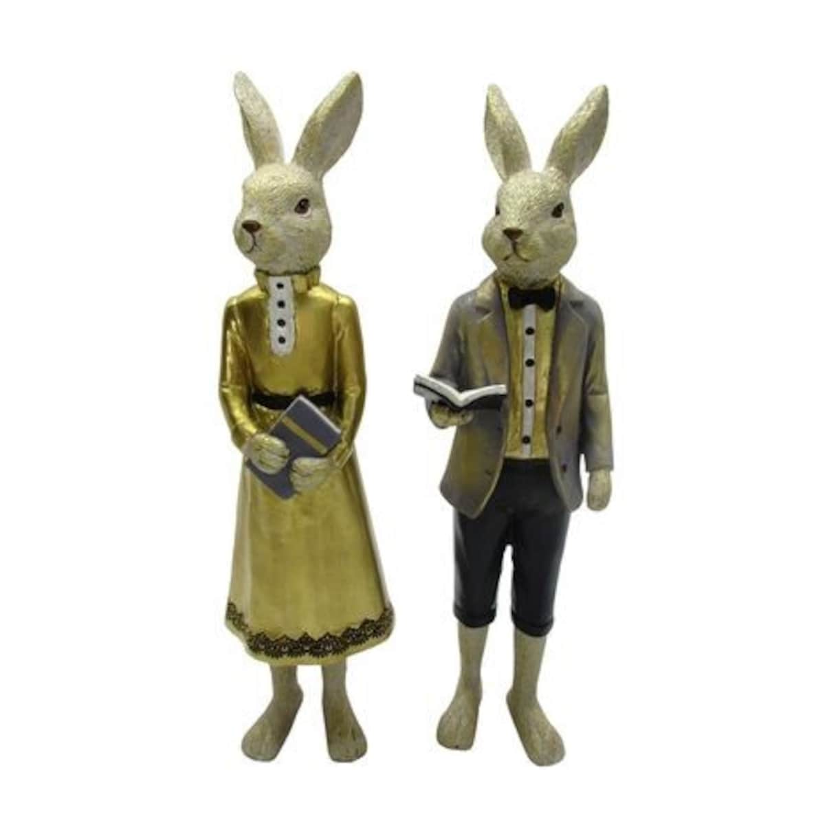 Dekoracja - para eleganckich królików 29x8x6,5 cm LETTORI z książami