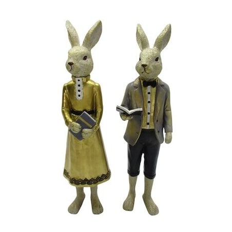 Dekoracja - para eleganckich królików 29x8x6,5 cm LETTORI z książami