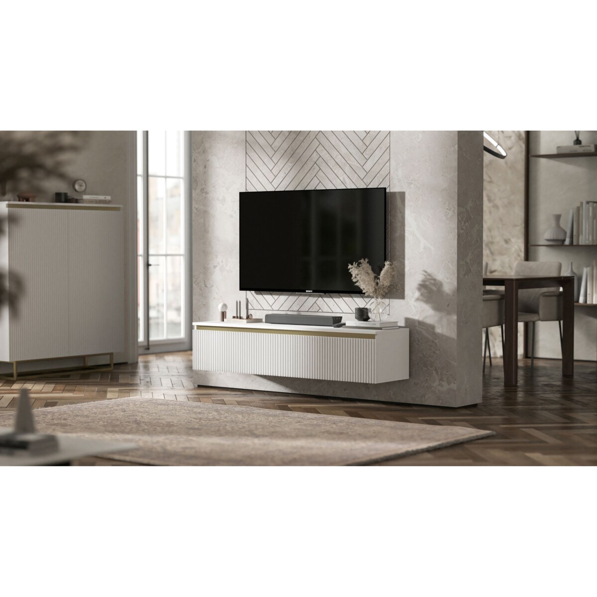 Nowoczesna Wisząca Szafka RTV Glamour Komoda RTV Biały Mat 140 cm