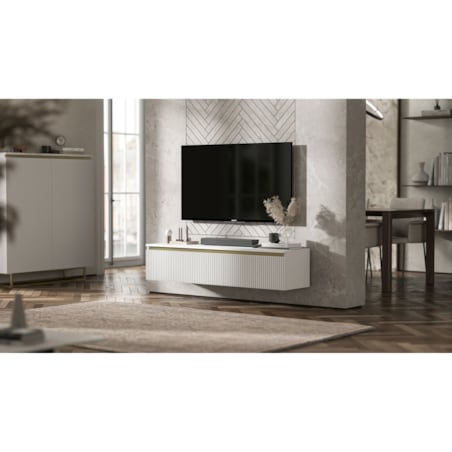 Nowoczesna Wisząca Szafka RTV Glamour Komoda RTV Biały Mat 140 cm