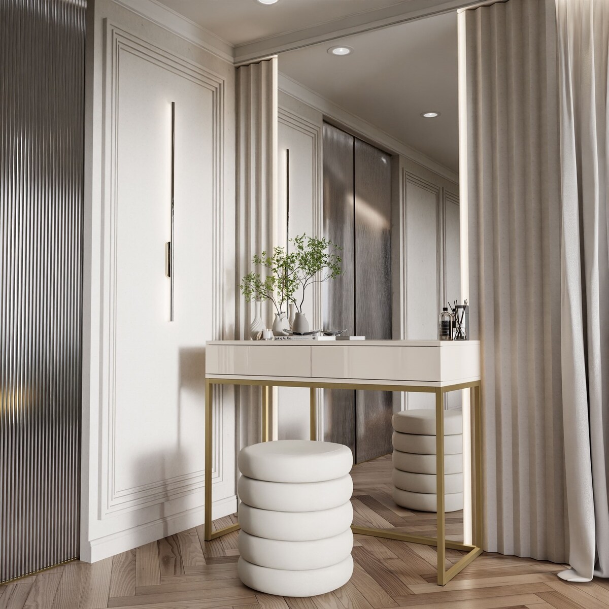 Konsola BLANCO GLAMOUR kaszmir na stelażu złotym, push-to-open