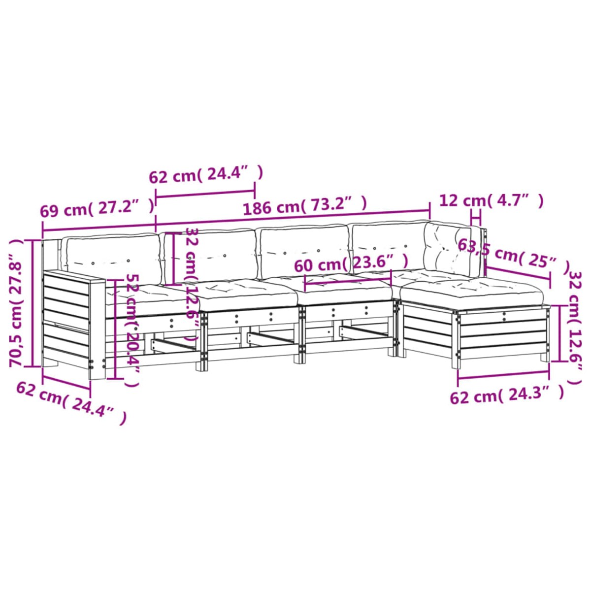 vidaXL 5-cz. zestaw mebli ogrodowych z poduszkami, lite drewno sosnowe
