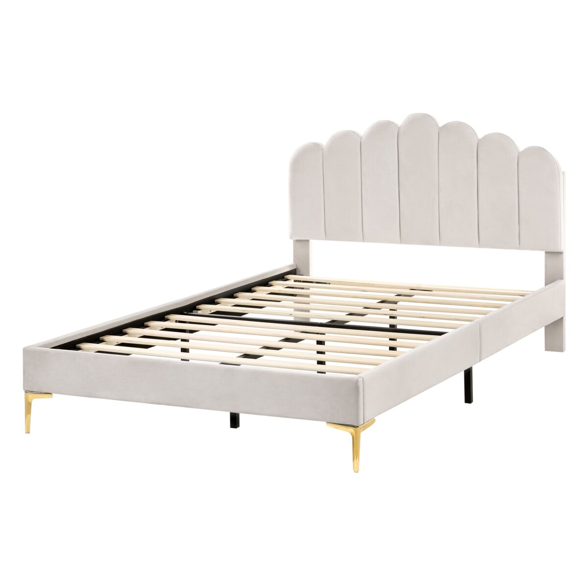 Łóżko Welur SAUVIAN 120 x 200 cm Złamana biel