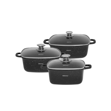 Zestaw 3 garnków kwadratowych 2,8/4,4/6.5L garnki na indukcję komplet KINGHOFF
