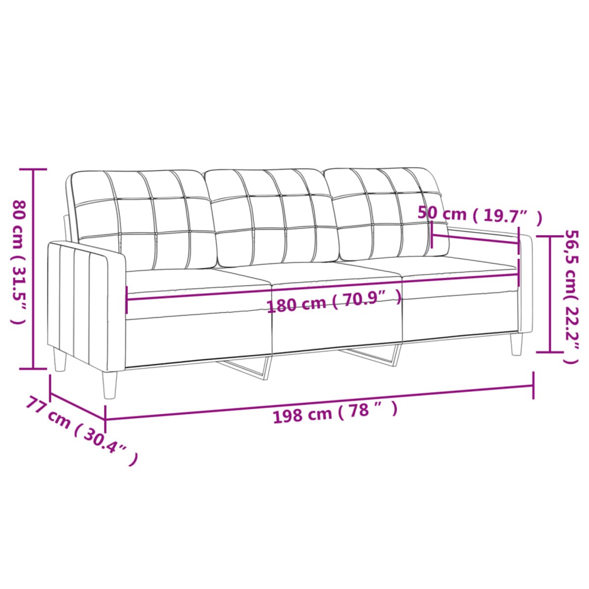 vidaXL Sofa 3-osobowa, jasnoszara, 180 cm, tapicerowana tkaniną