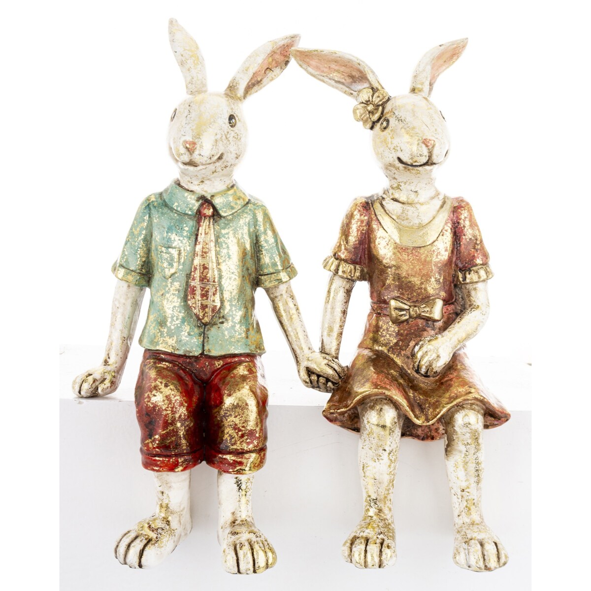 Dekoracja - para królików na ławce 24x21x6,5 cm MALJUNA-2