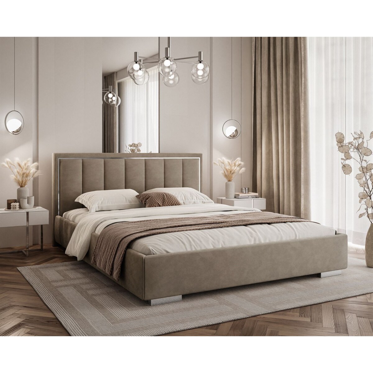 Łóżko tapicerowane AURELIA SILVER, pojemnik, s34, 180x200, French Velvet 656