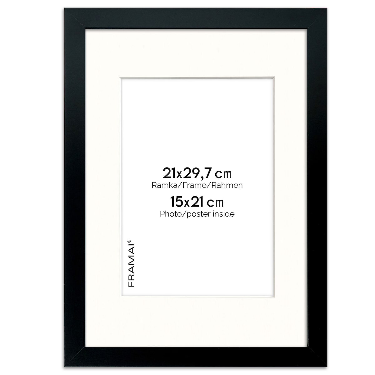Ramka na zdjęcia 21x29.7 cm z passe partout czarna ramka z okienkiem passe partout na zdjęcie 15x21 cm FRAMAI®