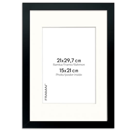 Ramka na zdjęcia 21x29.7 cm z passe partout czarna ramka z okienkiem passe partout na zdjęcie 15x21 cm FRAMAI®