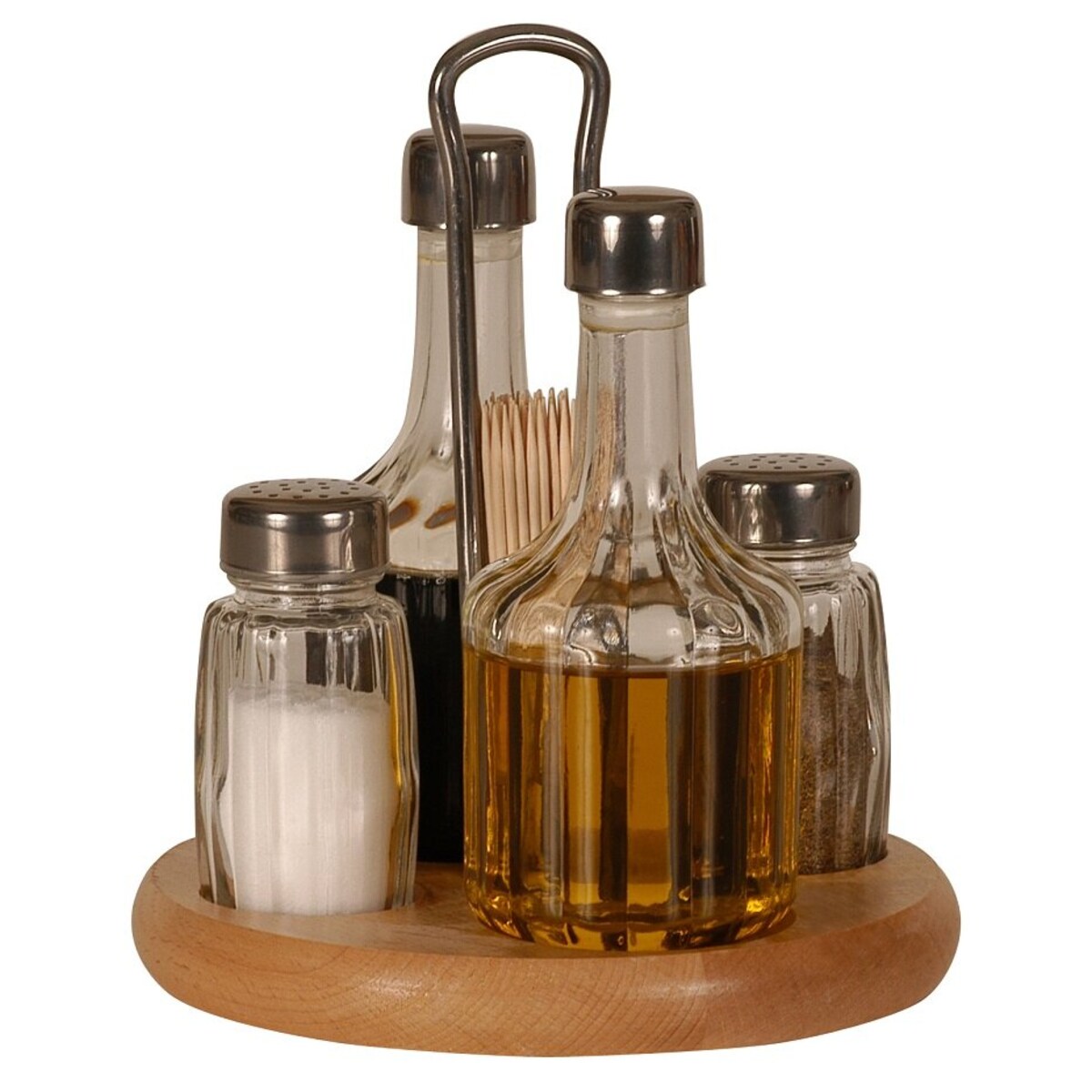 Zestaw na przyprawy, ze szklanym dozownikiem do octu i oliwy