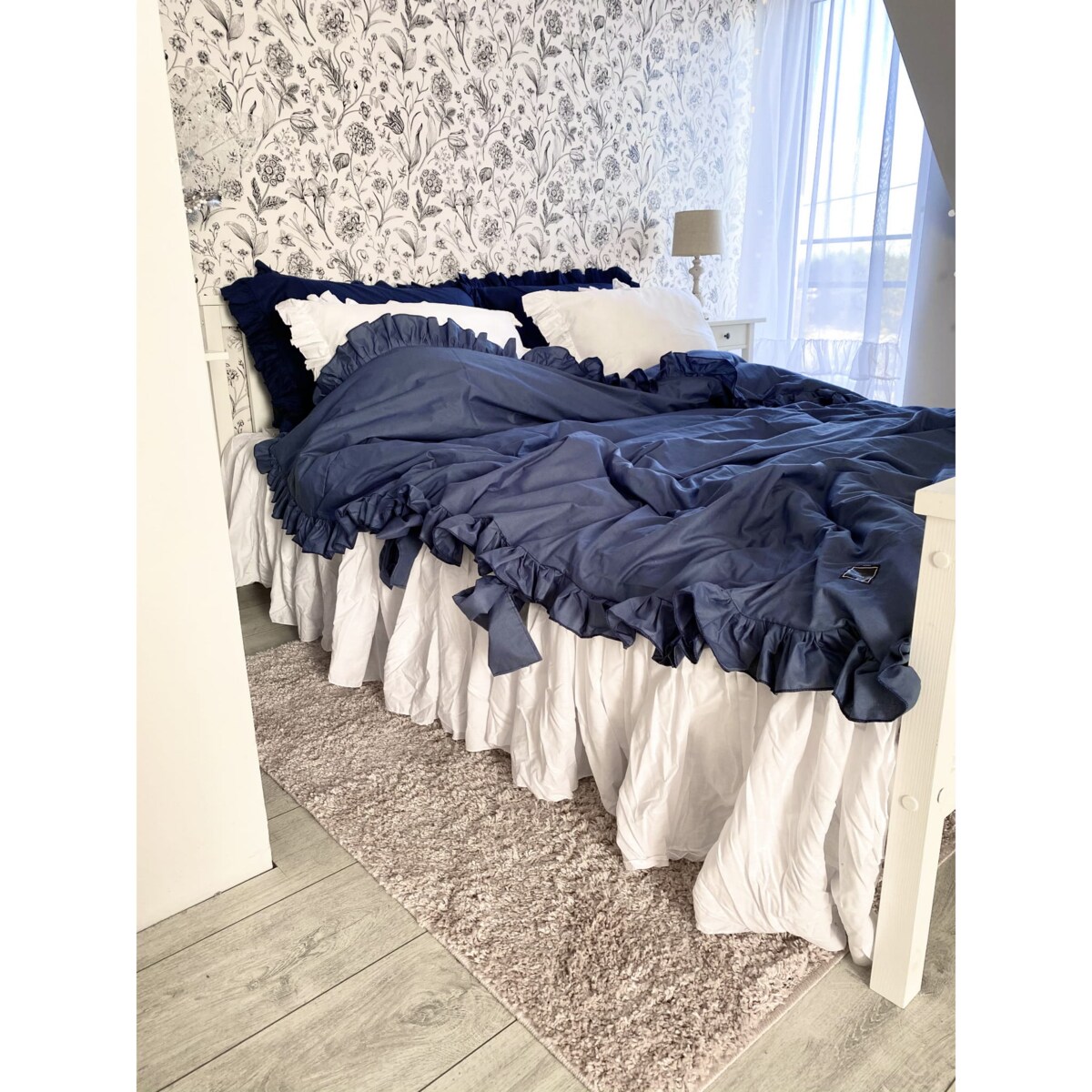 Prześcieradło Na Łóżko Bawełniane Z Ozdobną Falbanką Białe 160 Cn