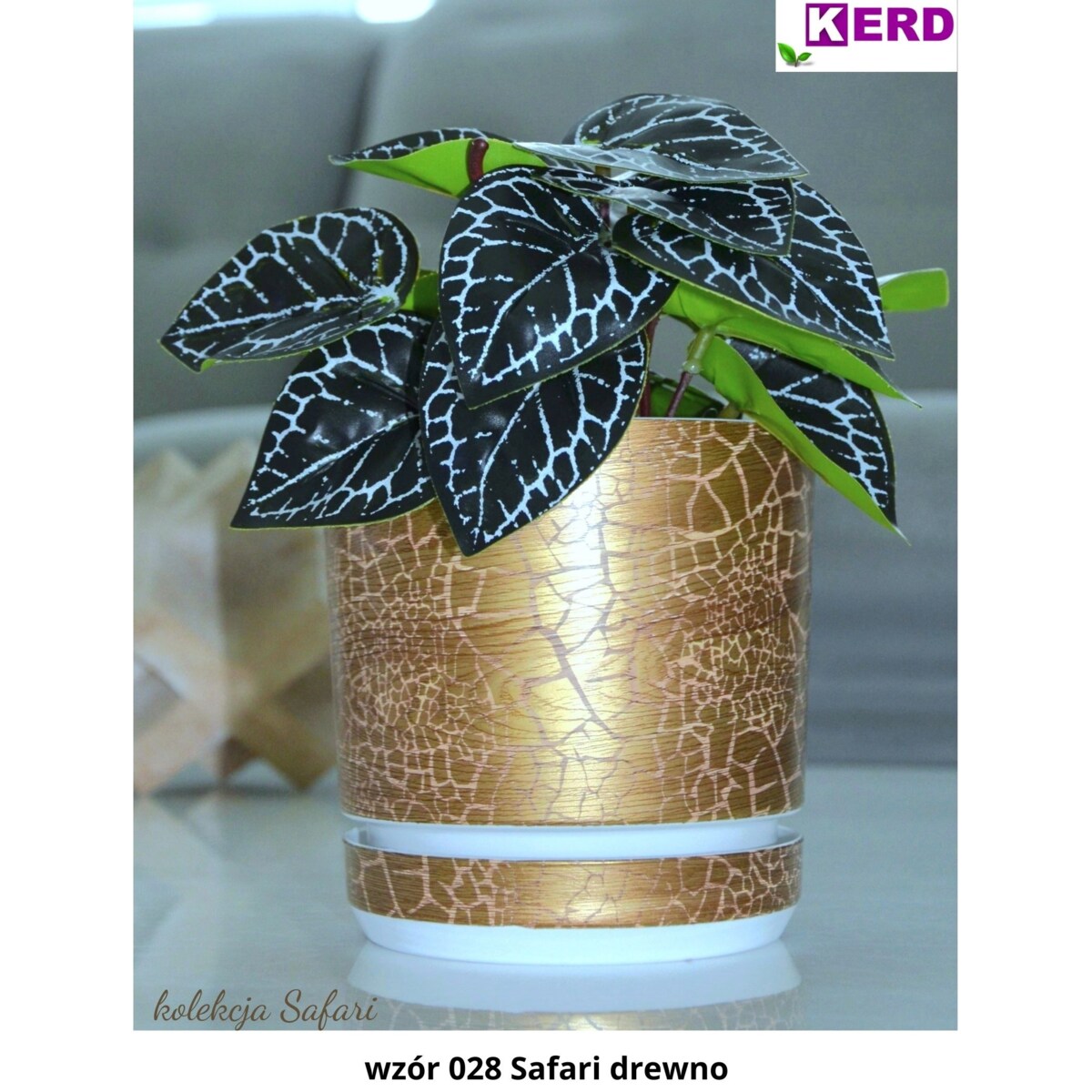 32 cm wzór SAFARI DREWNO Doniczka z podstawką efekt naturalny drewna złotej deski drewnopodobna duża donica szeroka