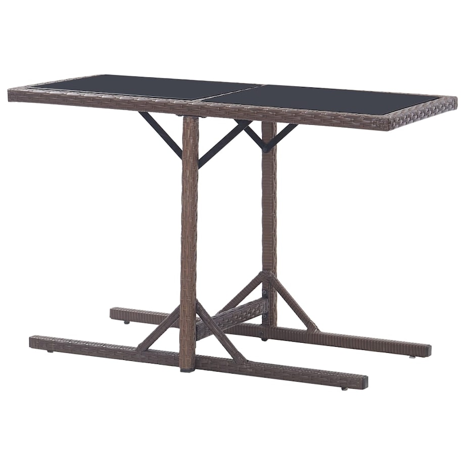 vidaXL Stół ogrodowy, brązowy, 110 x 53 x 72 cm, szkło i polirattan