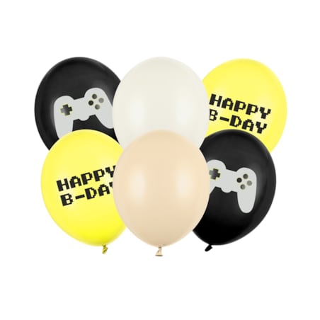 Balony 30 cm, Happy B-day, mix (1 op. / 6 szt.)