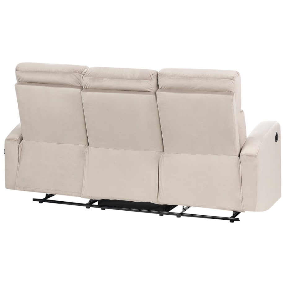 Sofa z elektryczną funkcją relaksu VERDAL Welur Beżowoszary dla 3 osób