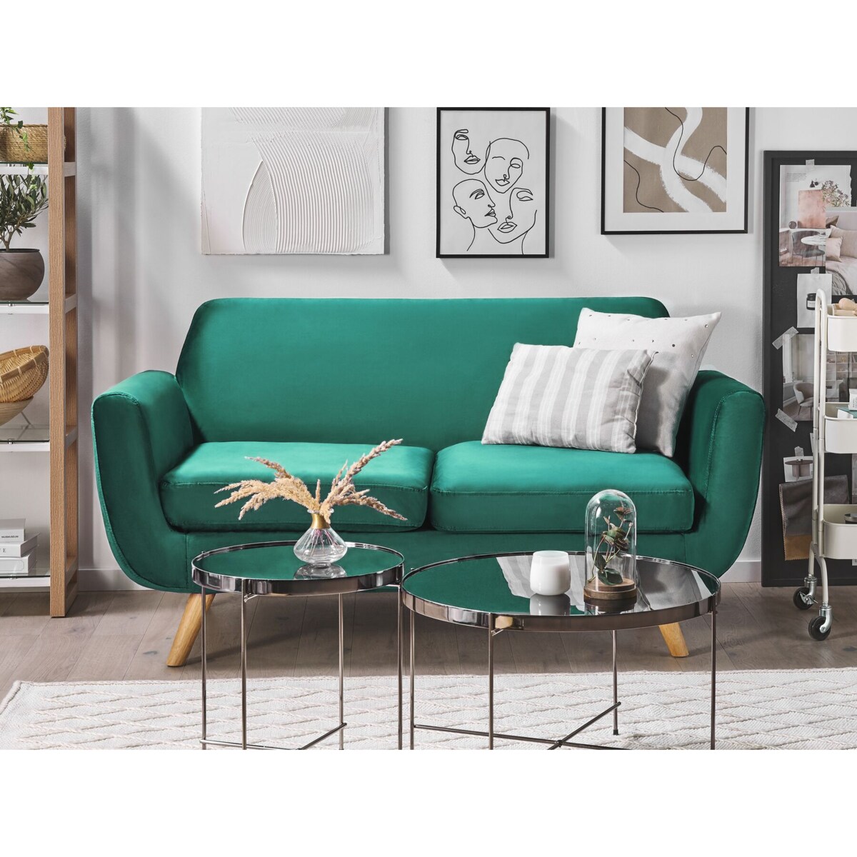 Pokrowiec na sofę 2-osobową welurowy zielony BERNES