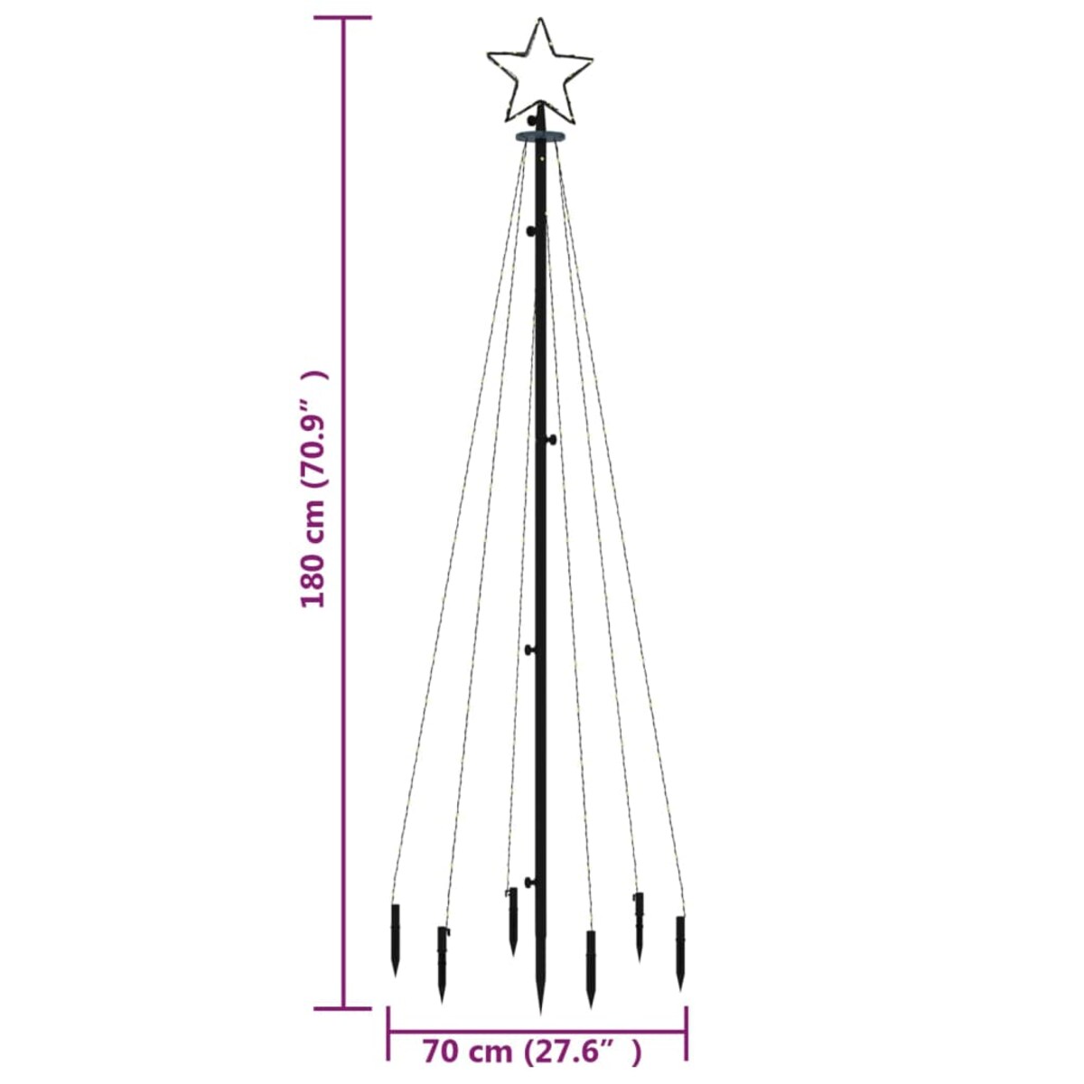 vidaXL Choinka z kołkiem gruntowym, 108 zimnych białych LED, 180 cm